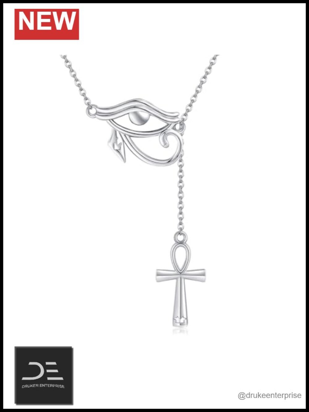 925 Sterling Silver Eye of Horus Ankh Pendant Necklace Egyptian Jewelry